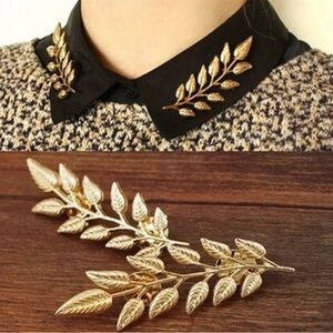 Set of 2 Gold Tone Leaf Collar Brooch